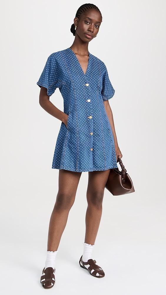 GANNI Blue Polka Dot Denim Mini Dress | Shopbop Product Image