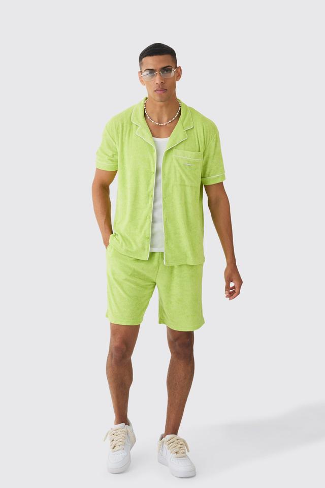 Contrast Piping Towelling Shirt And Short Set | boohooMAN USA Product Image