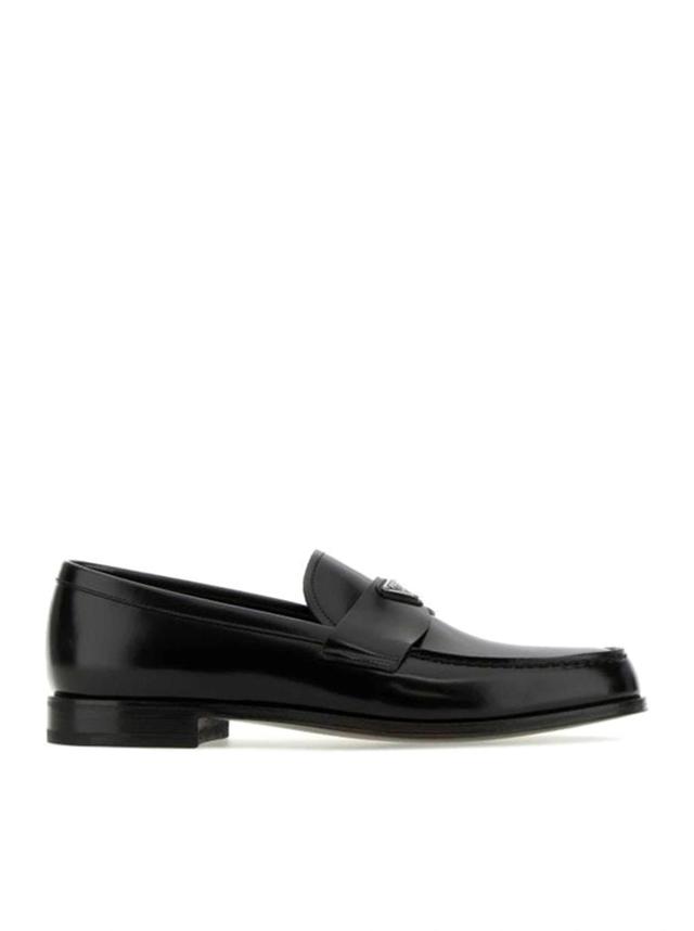 PRADA Enamel Triangle-logo Leather Loafers In Nero Product Image