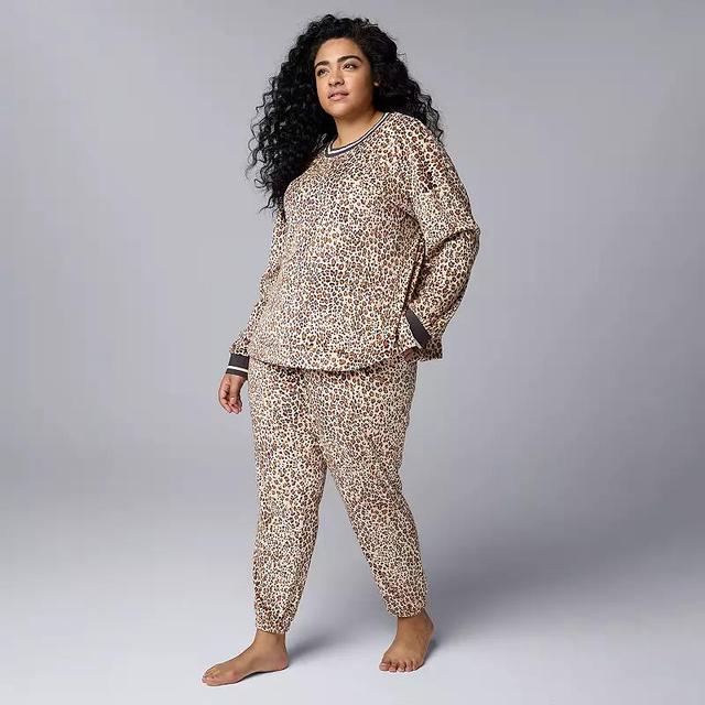 Plus Size Simply Vera Vera Wang Hooded Long Sleeve Pajama Top & Pajama Jogger Set, Womens Product Image