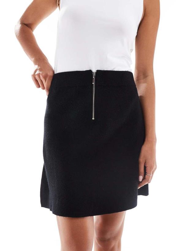 Vero Moda knitted zip back mini skirt in black Product Image