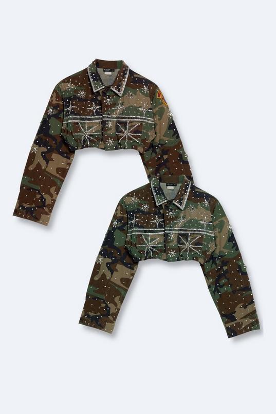 Celestial Embellished Cropped Camo Jacket Product Image