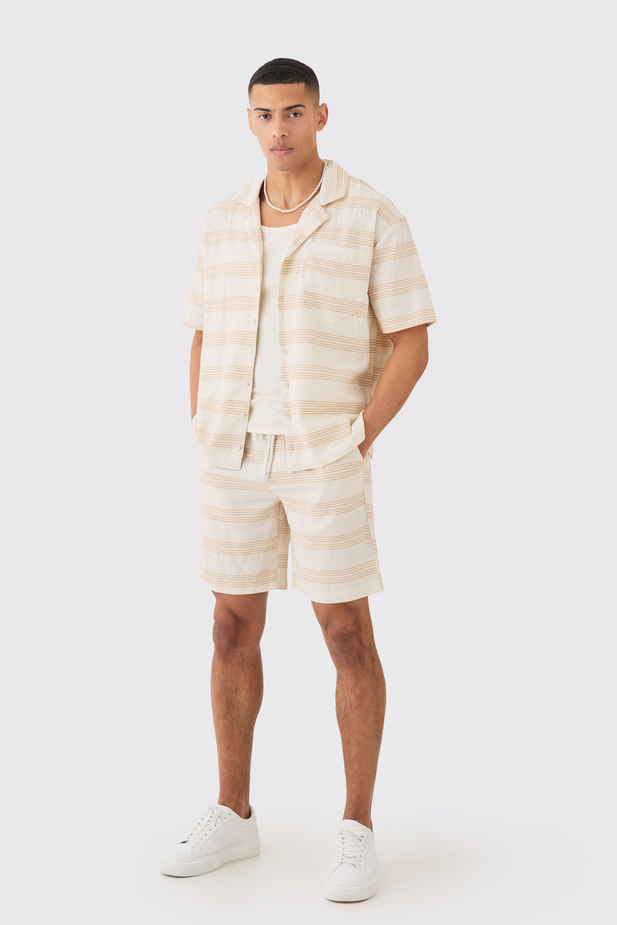 Oversized Short Sleeve Open Weave Shirt & Short Set | boohooMAN USA Product Image