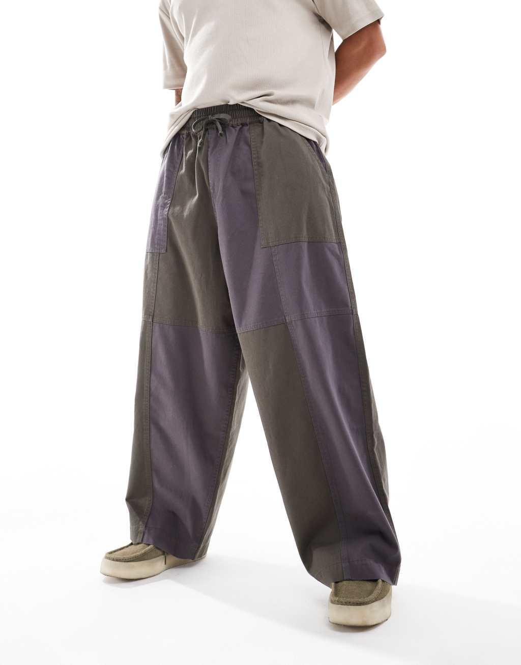 ASOS DESIGN oversized balloon pants in gray and khaki mix Product Image