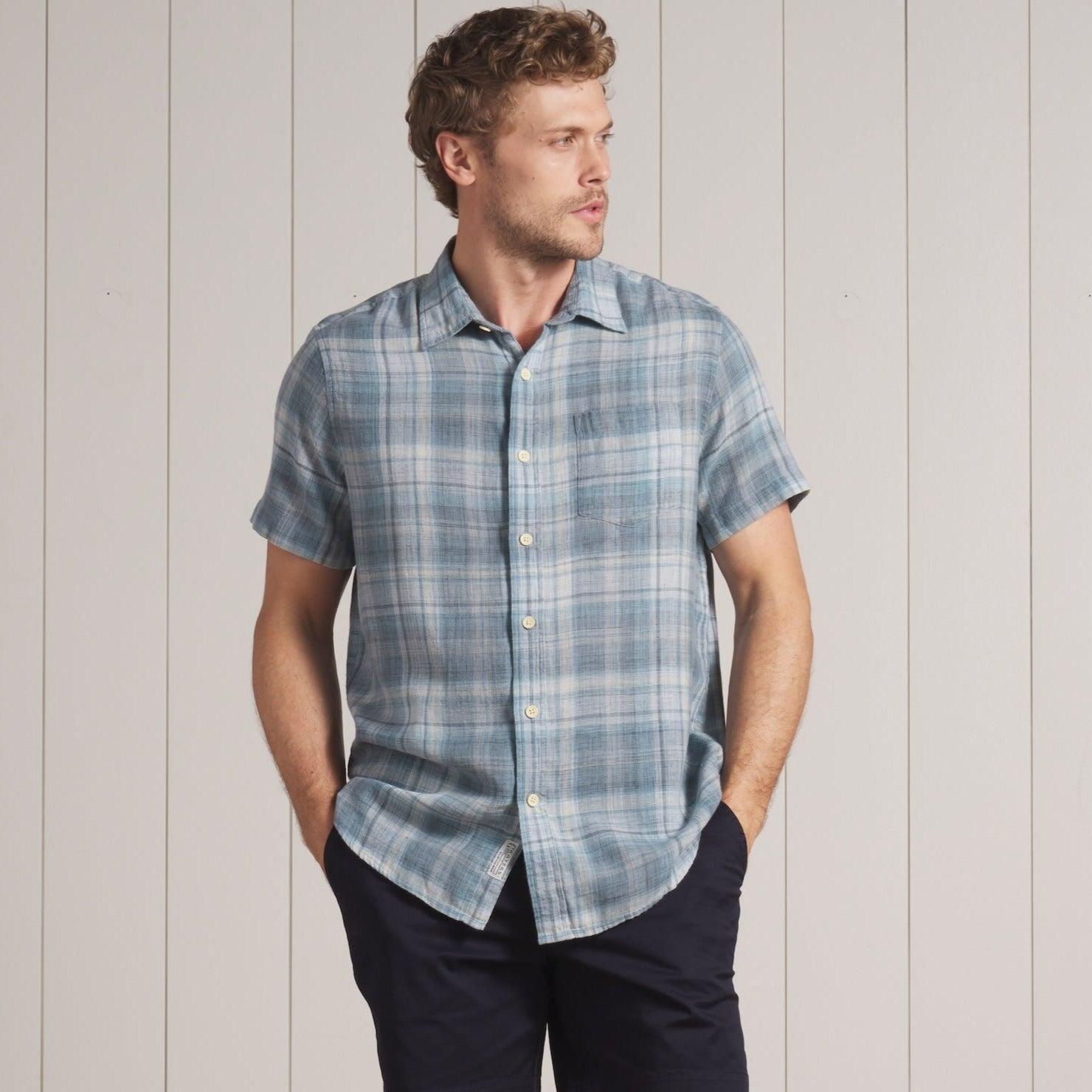 Madras Power Loom Twill Short Sleeve Shirt - Blue Tones Product Image