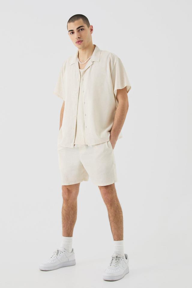 Short Sleeve Boxy Linen Shirt & Short | boohooMAN USA Product Image