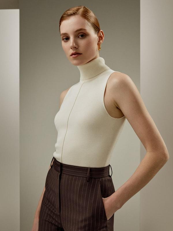 Silk Knitted Turtleneck Sleeveless Top Product Image