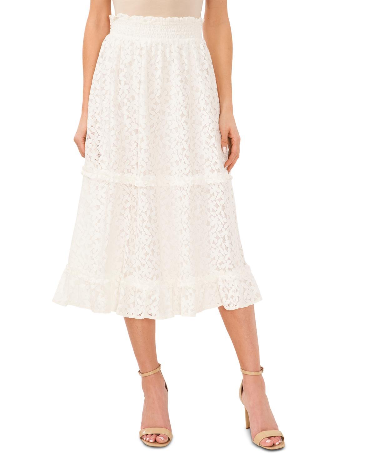 CeCe Womens Lace Smocked-Waist Midi Skirt Product Image