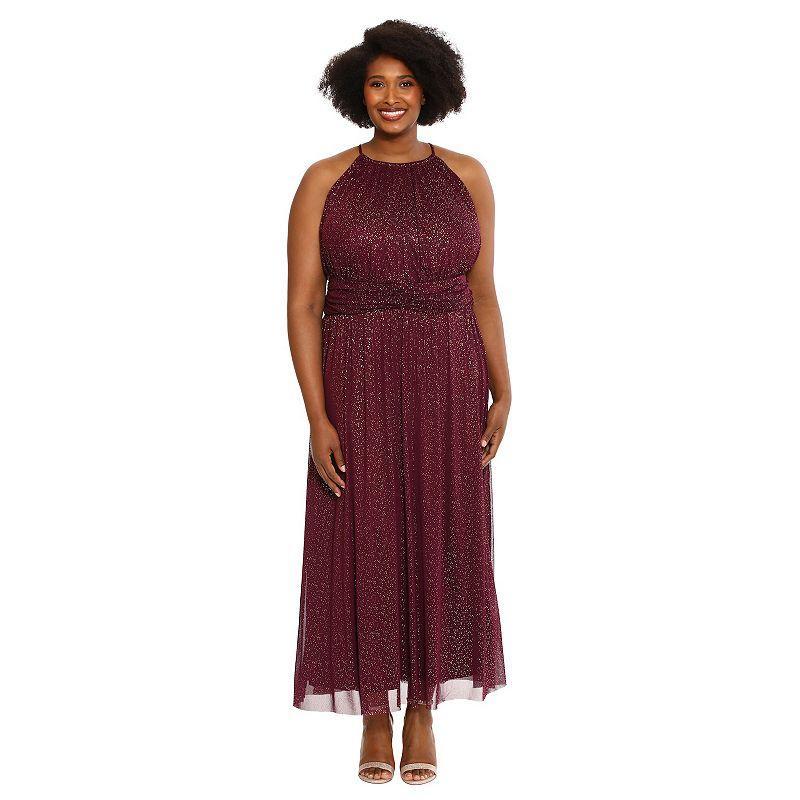 Plus Size London Times Ruched Waist Mesh Maxi Dress, Womens Product Image