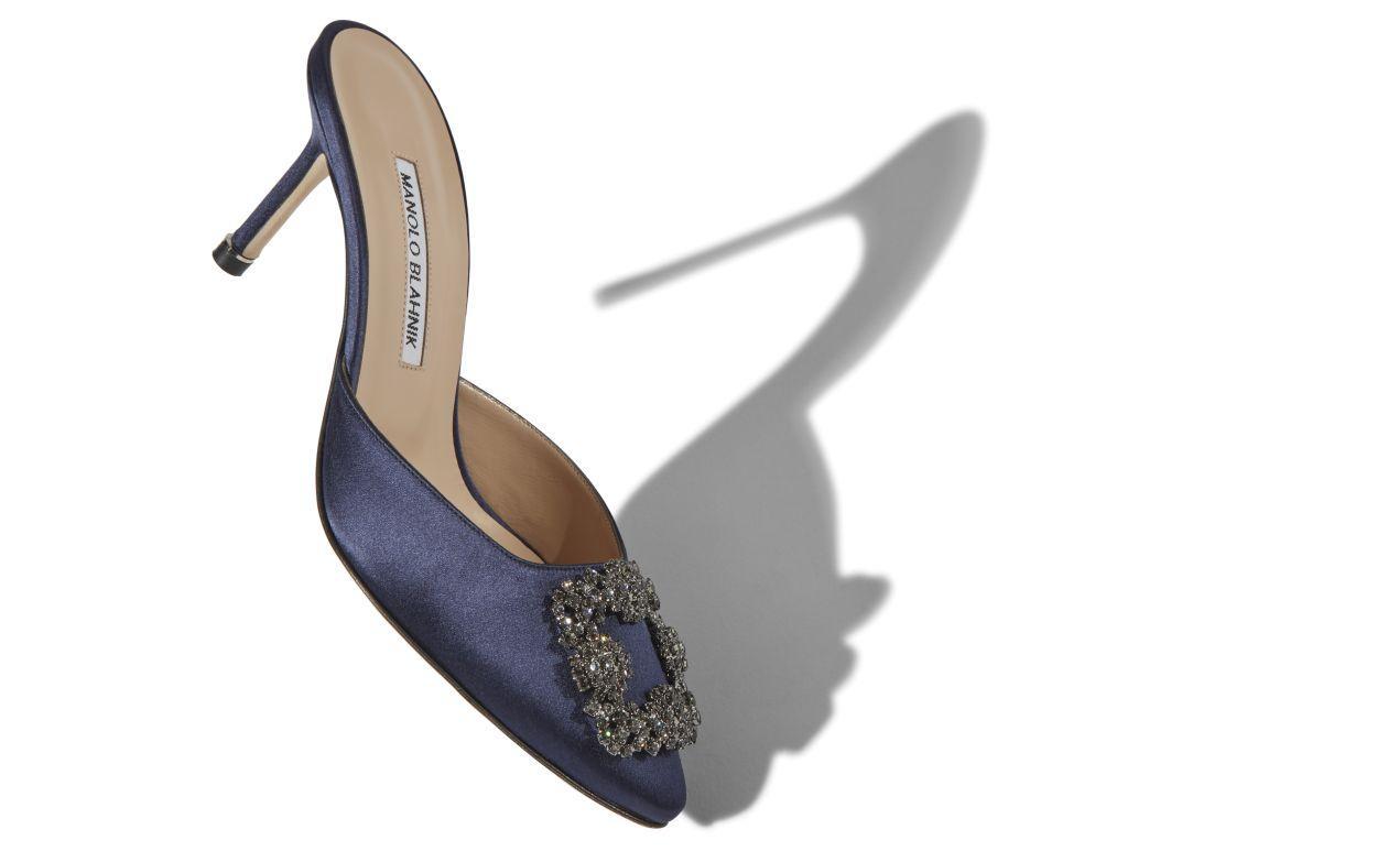 HANGISIMU Navy Blue Satin Jewel Buckle Mules Product Image