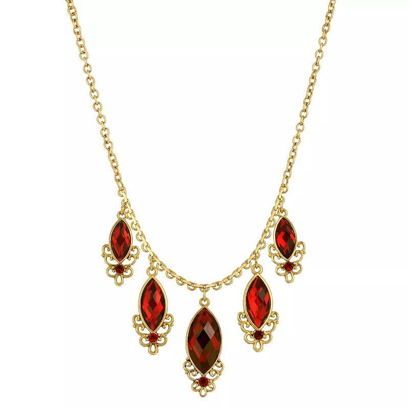 1928 Gold Tone Red Simulated Crystal Multi-Drop Necklace, Womens Product Image