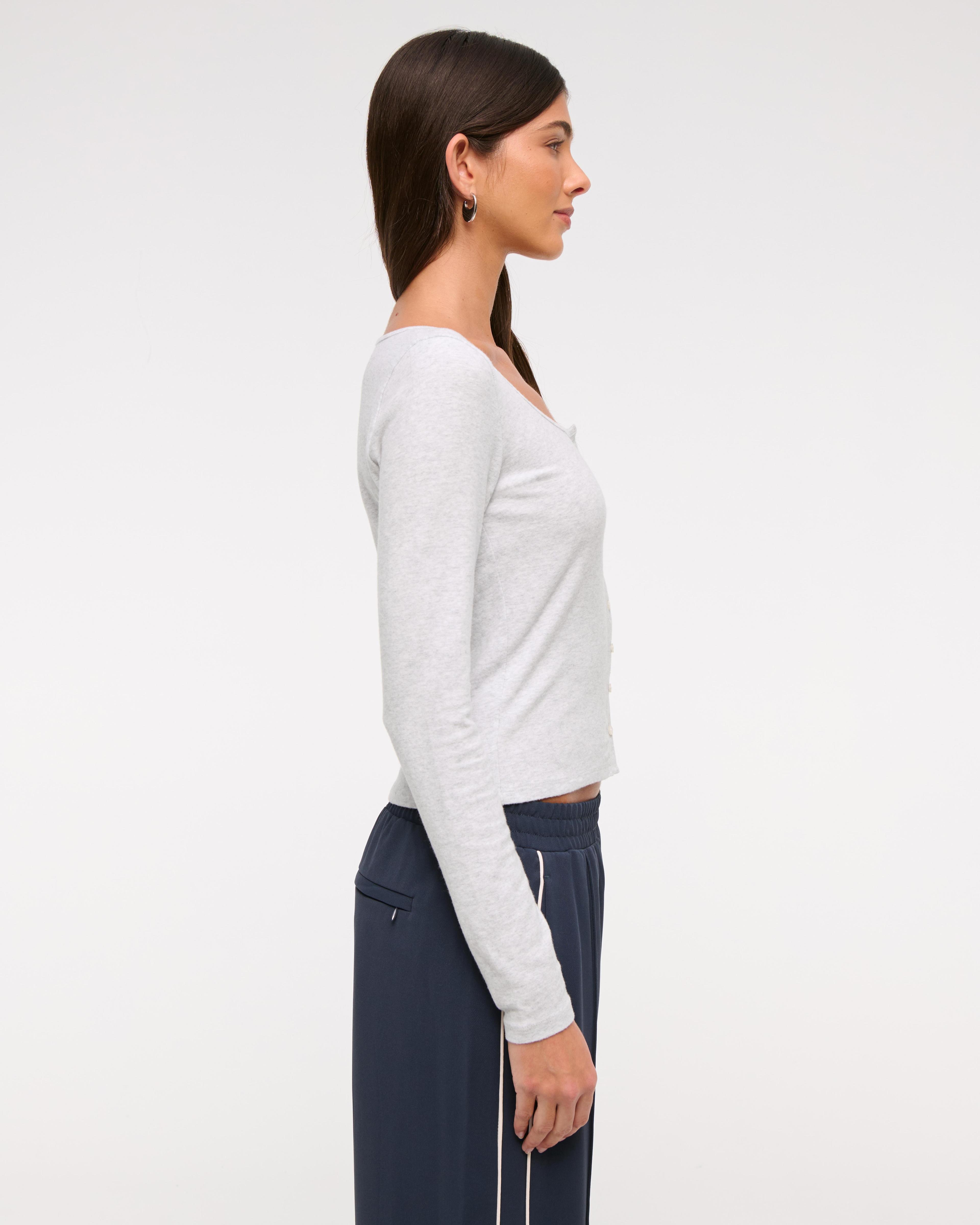 Long-Sleeve Cozy Lounge Knit Button-Through Top Product Image