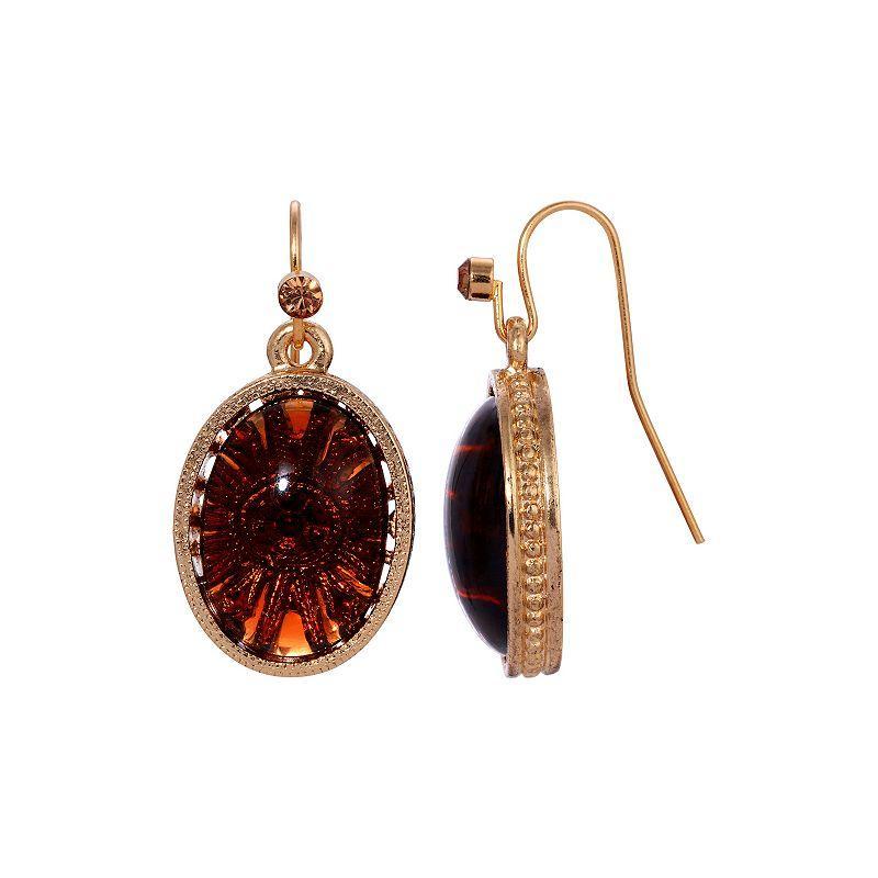 1928 Gold Tone Oval Glass Drop Earrings, Womens, Brown Product Image