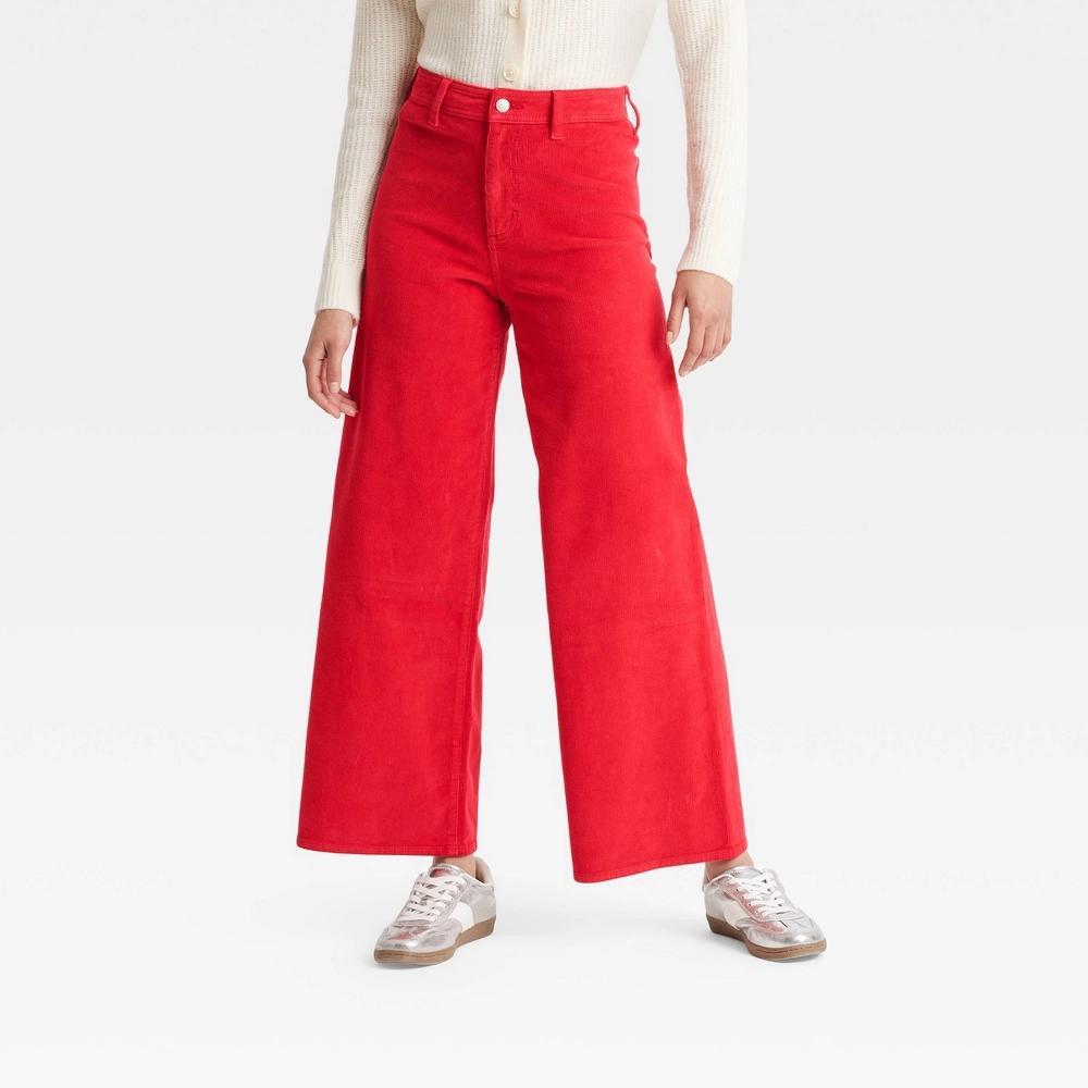 Women's High-Rise Corduroy Sailor Wide Leg Ankle Jeans - Universal Thread™ Red 2 Product Image