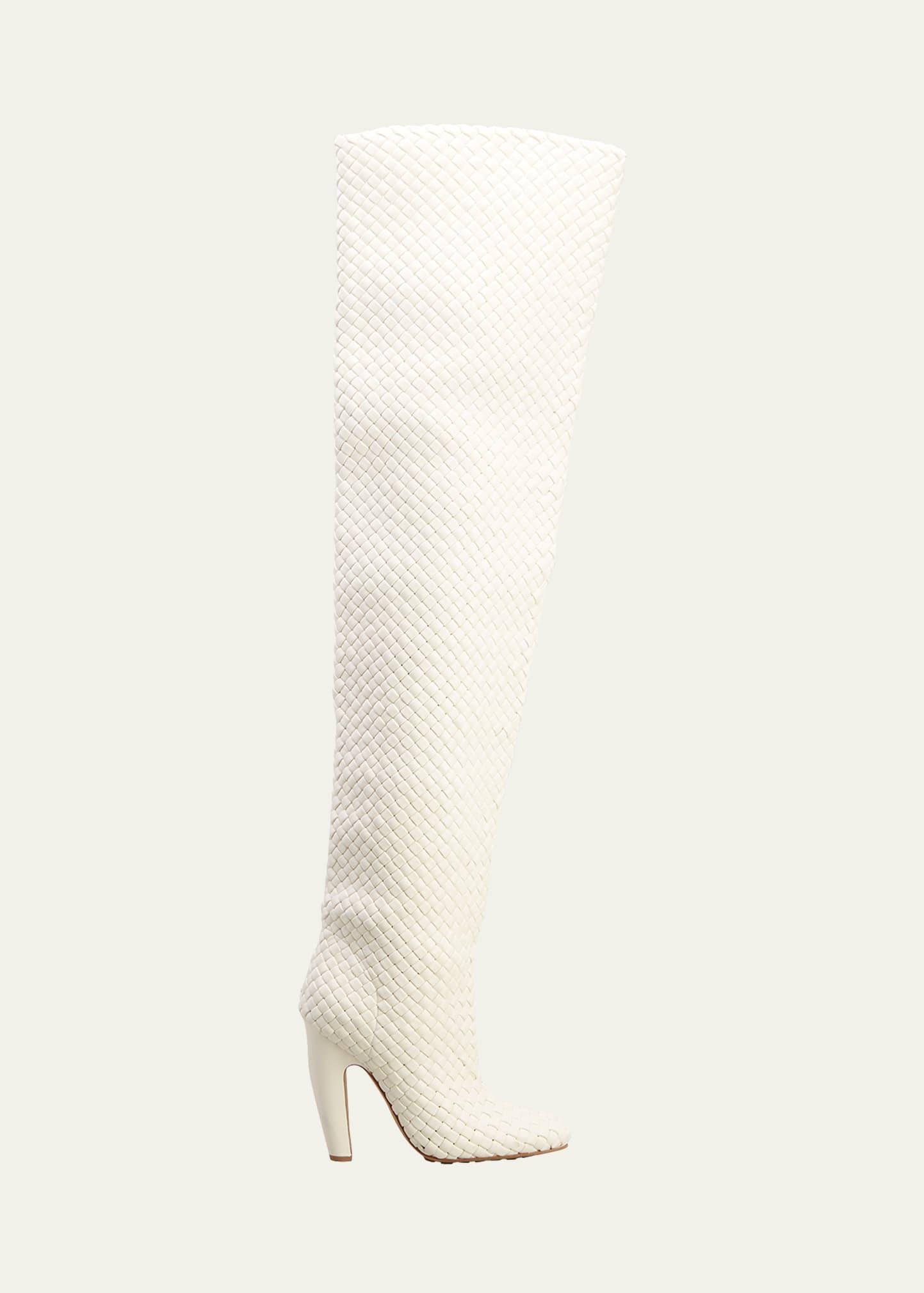 Womens Woven Leather Over-the-Knee Boots - White - Size 8 - White - Size 8 Product Image