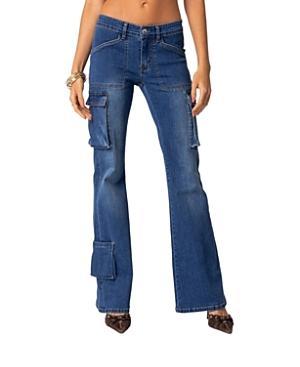 Womens Roslyn denim flared cargo pants Product Image