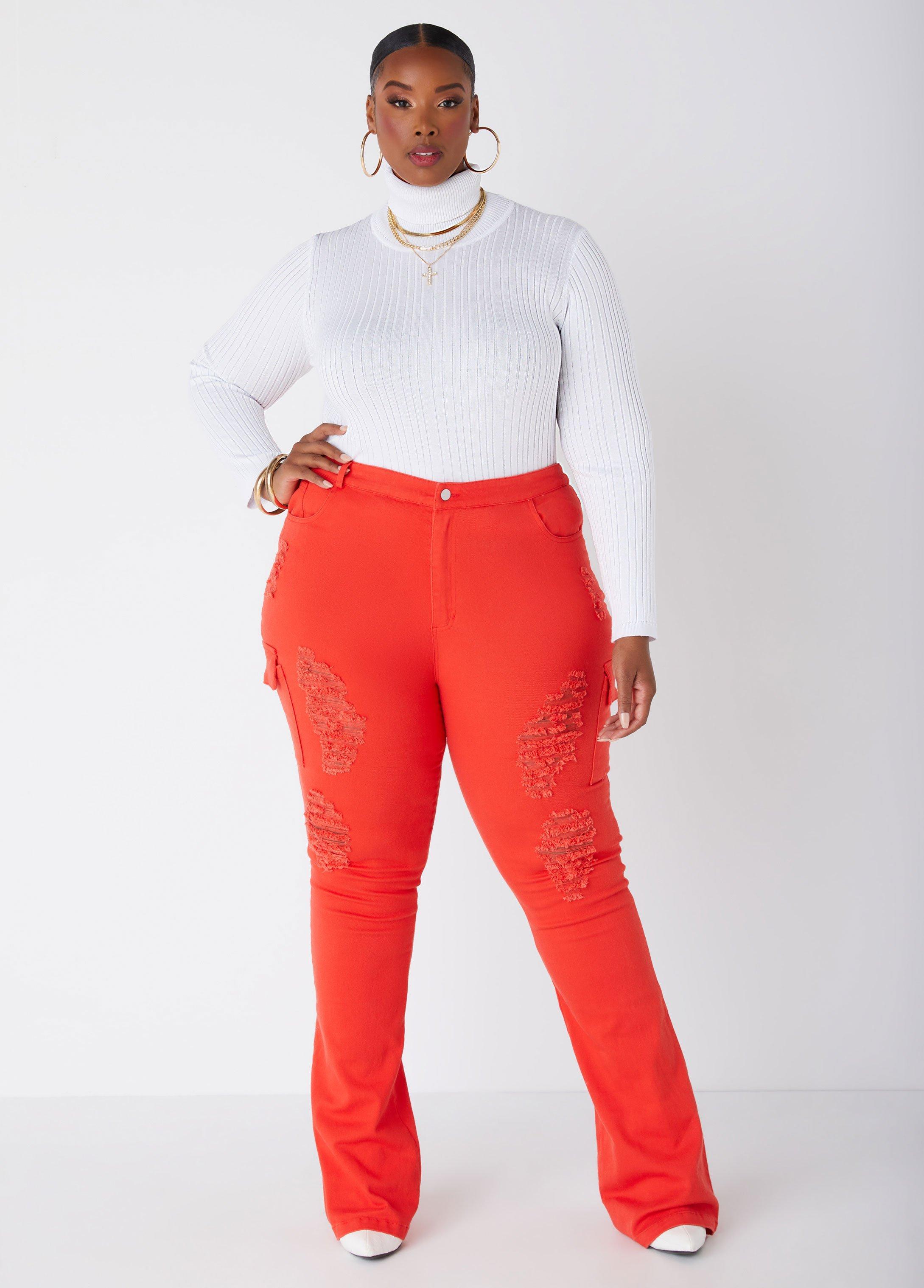 Plus Size Distressed Cargo Jeans Ashley Stewart Product Image