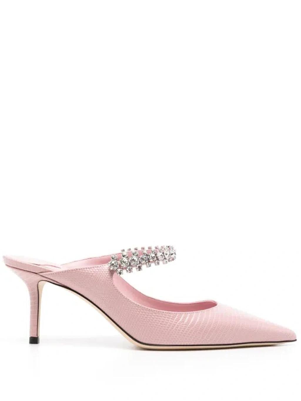 JIMMY CHOO Bing 100mm Crystal-embellished Leather Mules In Pink Product Image