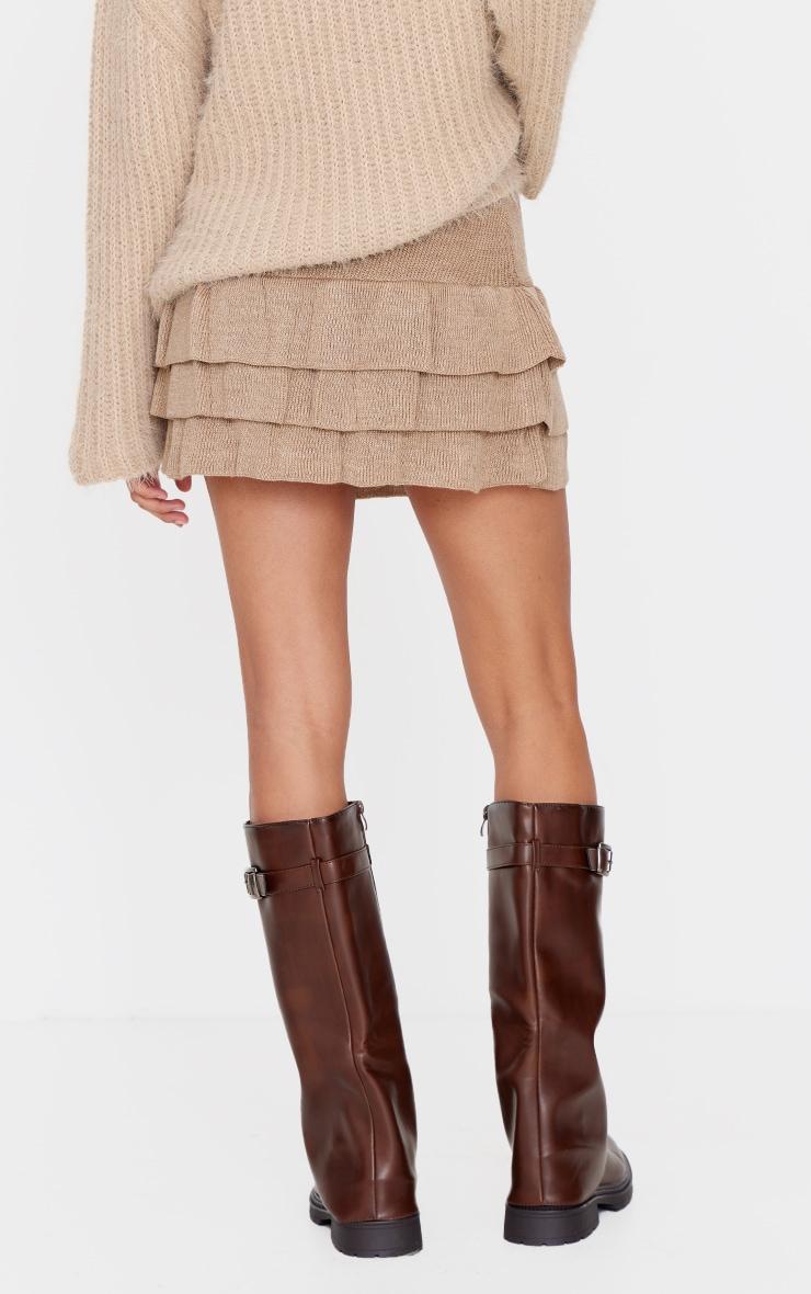 Taupe Textured Knit Rara Mini Skirt Product Image