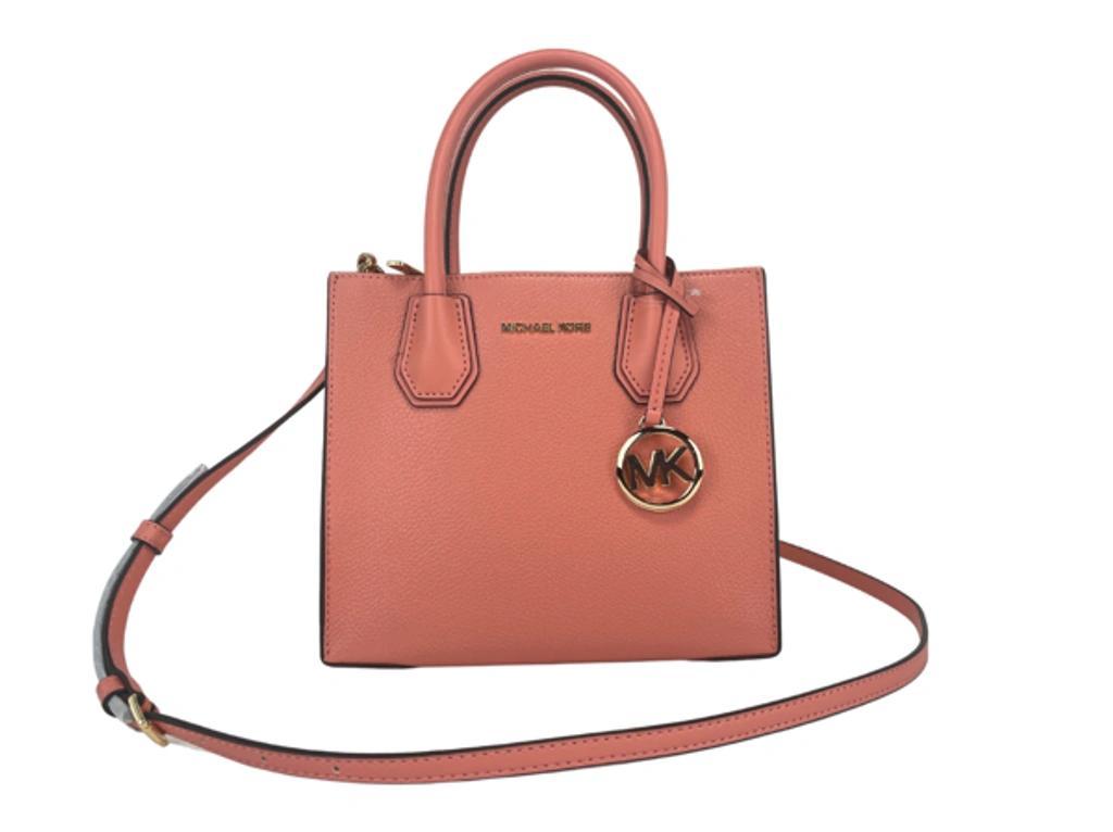 MICHAEL KORS Mercer Medium Sherbet Pebble Leather Messenger Crossbody Bag Women's Purse In Pink Product Image