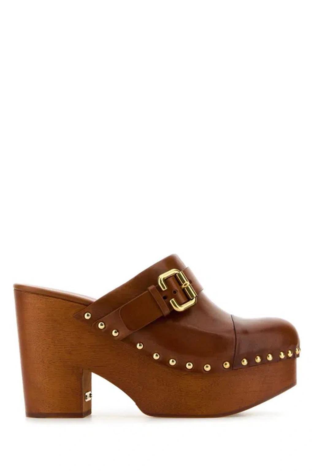 Chloe Jeannette 115 Leather Platform Clogs In Tan Product Image