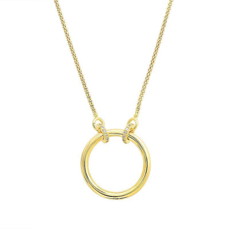 14k Gold Over Sterling Silver Circle Cubic Zirconia Necklace, Womens White Product Image