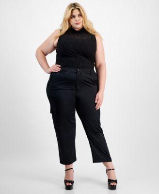 Trendy Plus Size Satin Cropped Cargo Pants, Created for Macy's Product Image