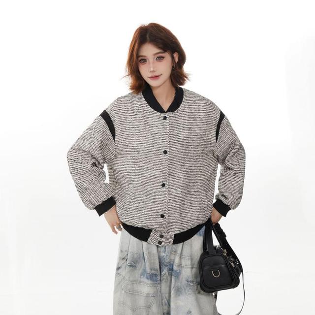 Melange Button Bomber Jacket Product Image