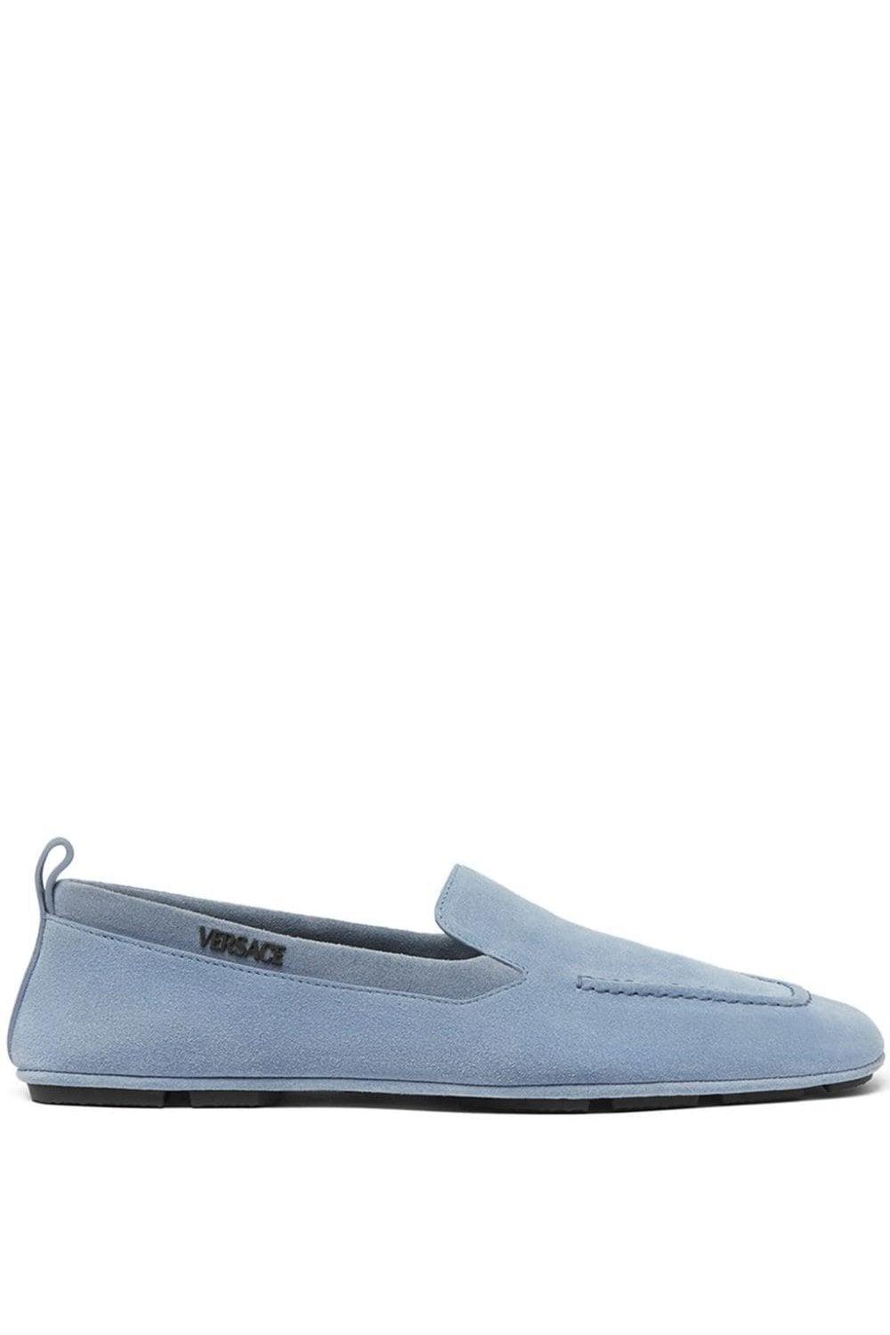 VERSACE Stitched Suede Loafers In Blue Product Image