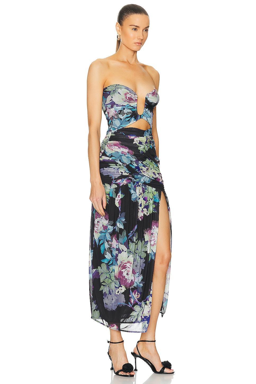 NICHOLAS Morgan Strapless Seamed Midi Dress Blue. (also in 0, 2). Product Image