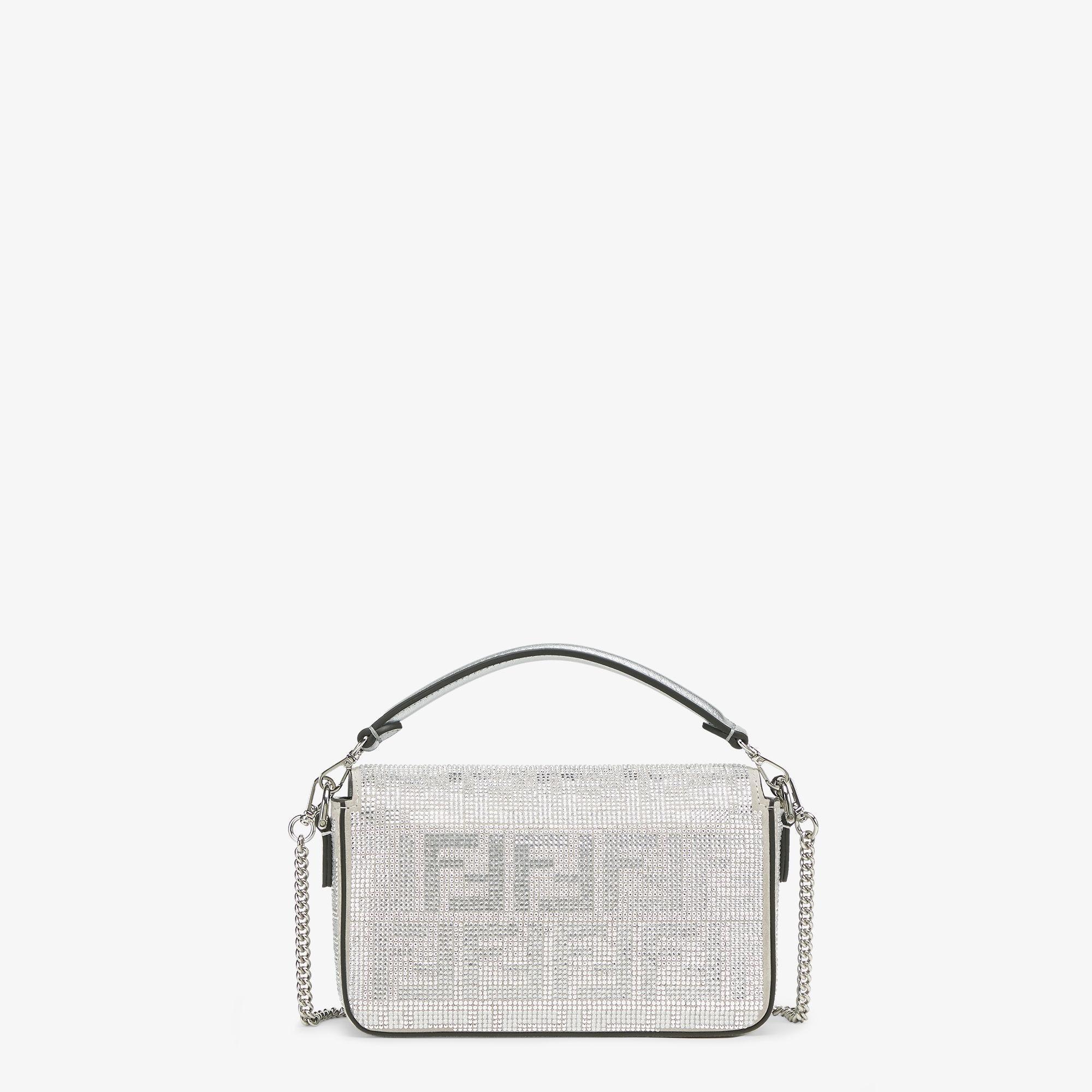 Baguette MiniSilver leather bag with crystal FF motif Product Image