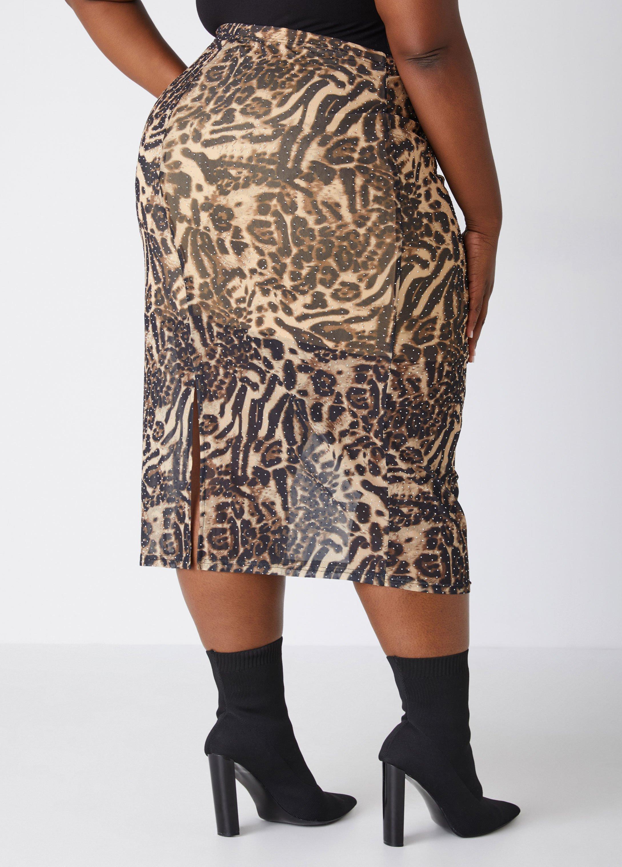 Plus Size Crystal Animal Print Midi Skirt, - Ashley Stewart Product Image