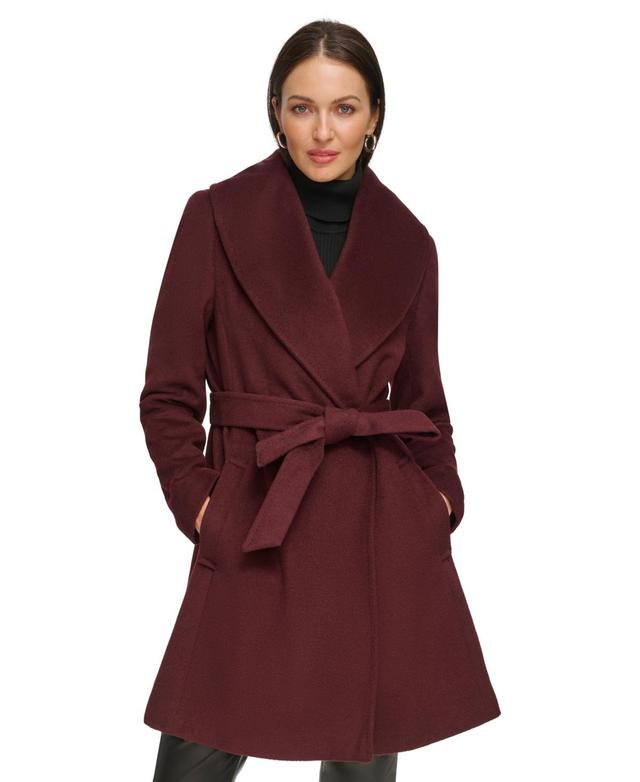 Dkny Womens Shawl-Collar Wool Blend Wrap Coat Product Image