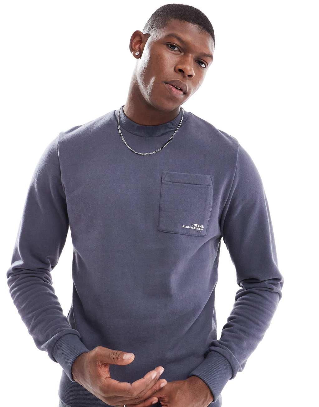 Scalpers crew pocket sweater in navy   Product Image