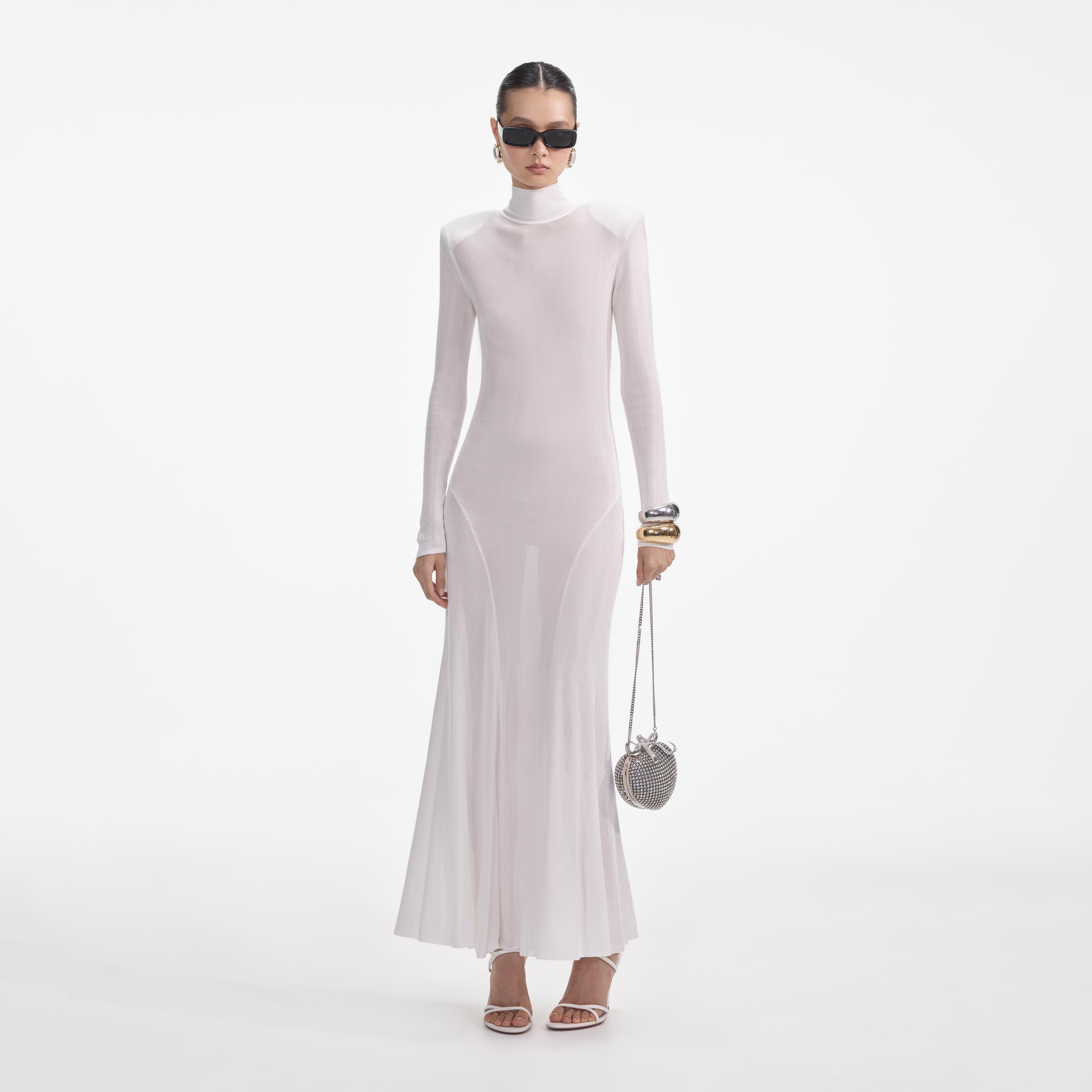 White Viscose Knit Maxi Dress Product Image