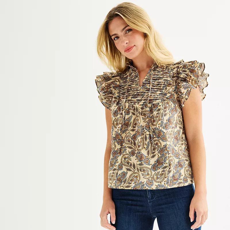 Womens Farmers Market Flounce Sleeve Blouse Ivory Paisley Product Image