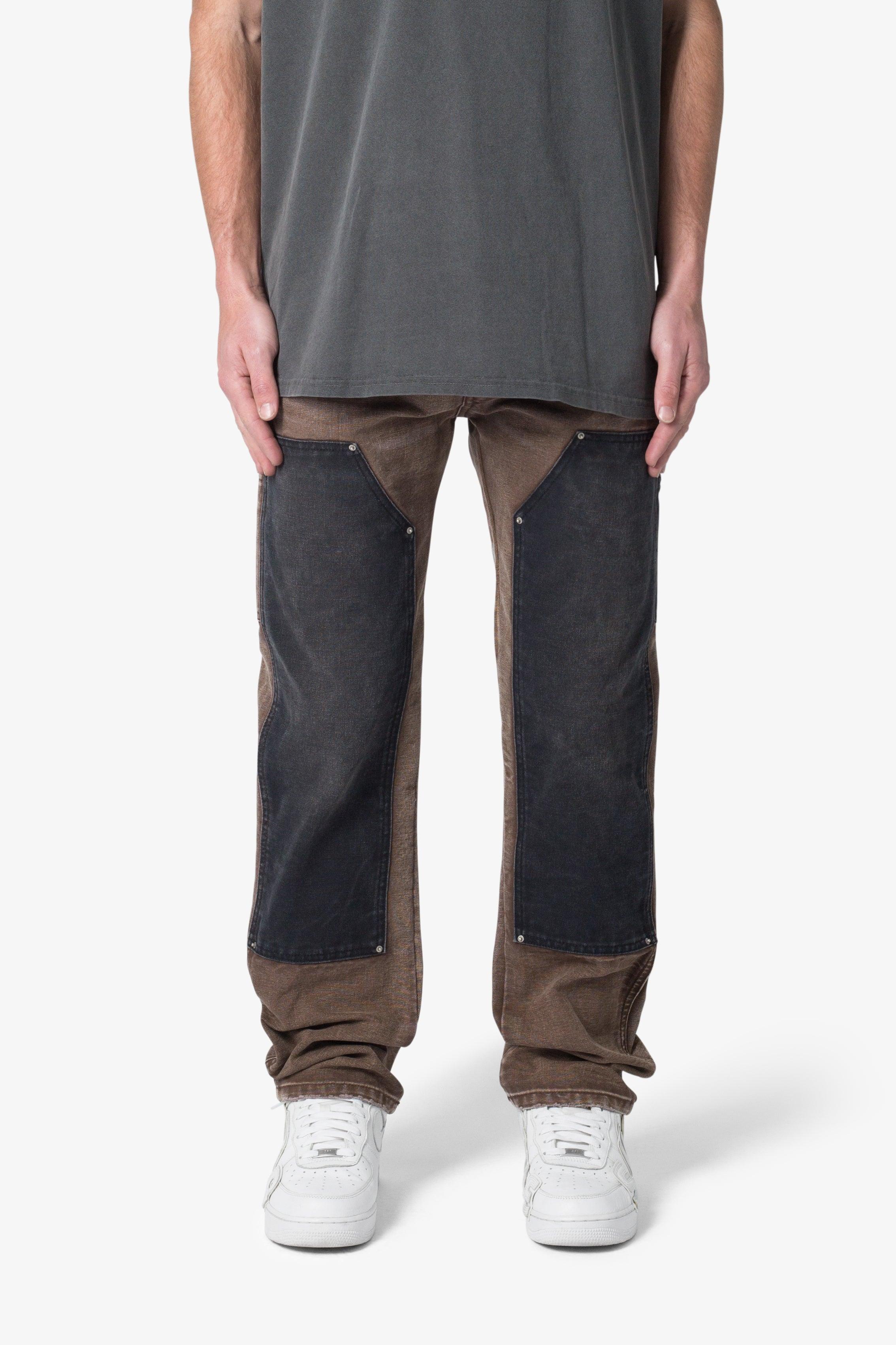 Contrast Double Knee Denim - Brown Product Image