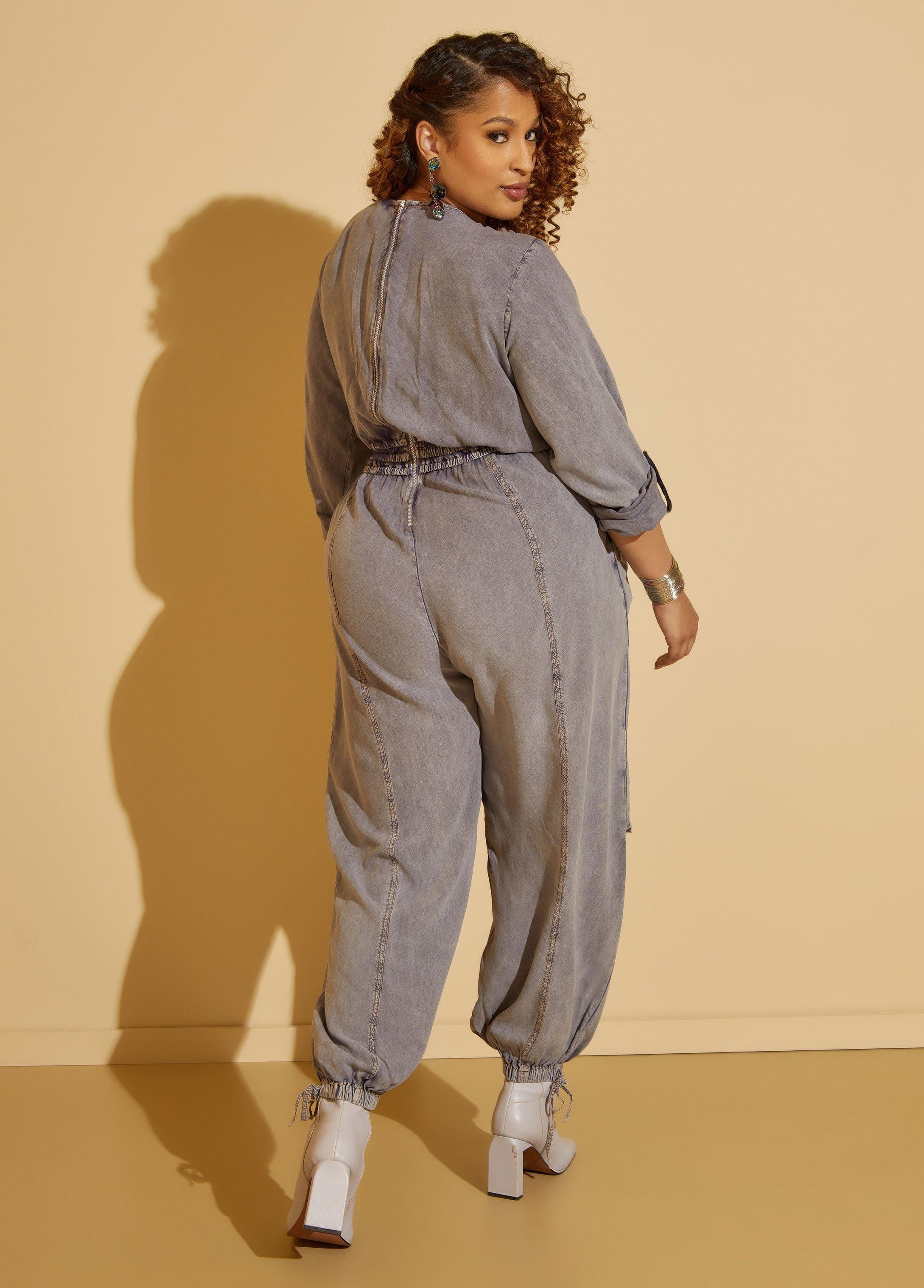 Stone Wash Chambray Cargo Jumpsuit Product Image