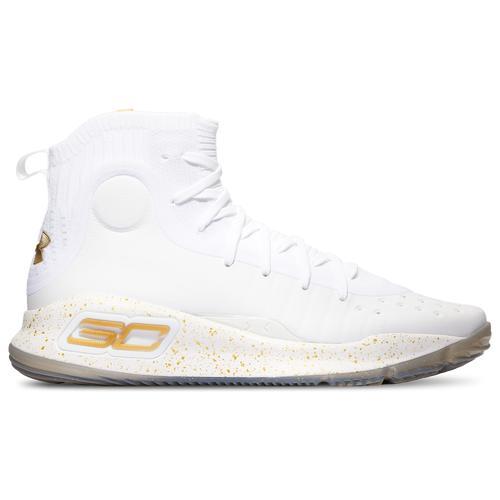 Under Armour Mens Steph Curry Under Armour Curry 4 Retro - Mens Shoes White/Gold/White Product Image