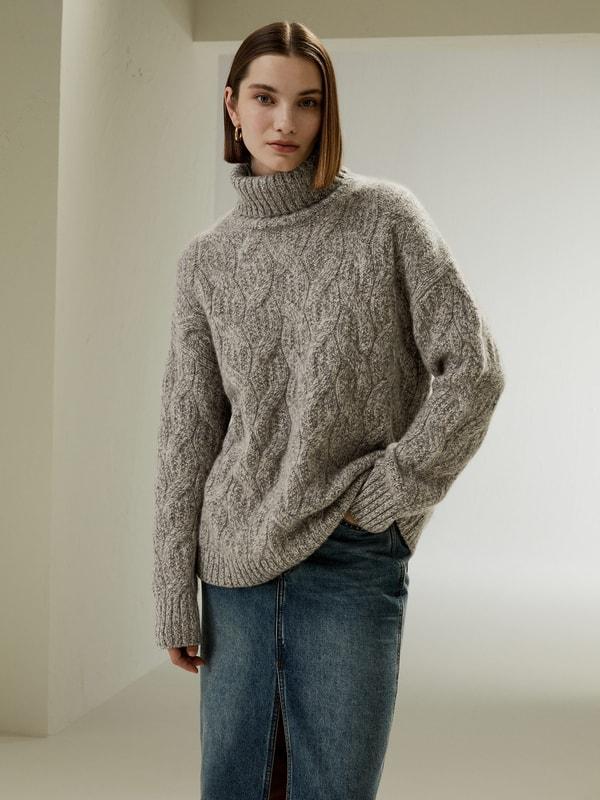 Cable-Knit Cashmere Turtleneck Sweater Product Image