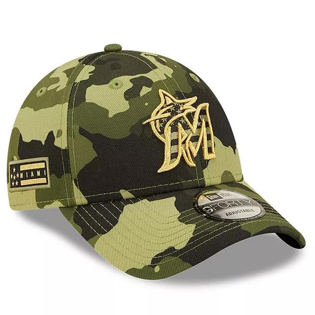 Mens New Era Camo Miami Marlins 2022 Armed Forces Day 9FORTY Snapback Adjustable Hat Product Image