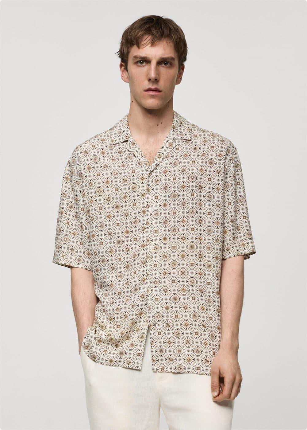 MANGO MAN - Printed fluid regular fit shirt brownMen Product Image