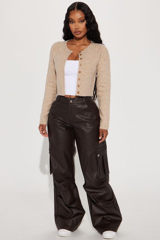 Lookout Mid Rise Faux Leather Pant - Chocolate Product Image