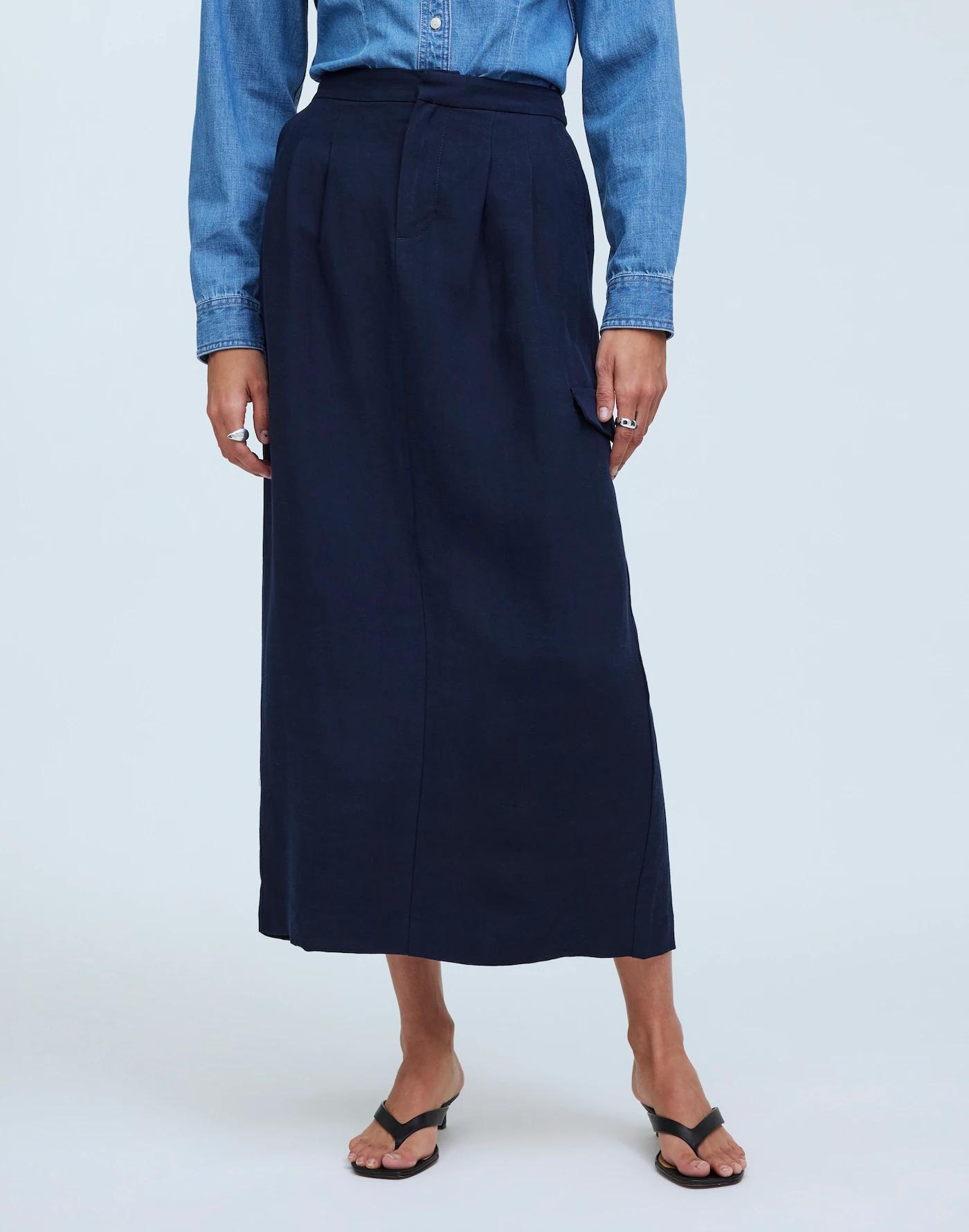 Pleated High-Waist Cargo Midi Skirt Product Image