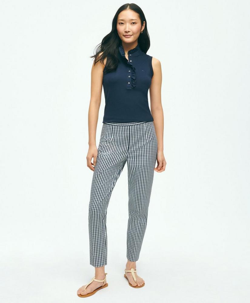 Gingham Side-Zip Pant In Bi-Stretch Cotton Twill Product Image