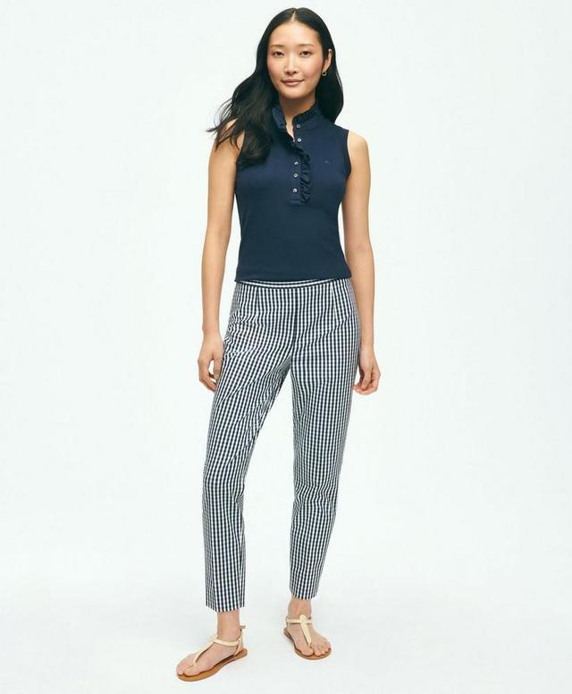 Gingham Side-Zip Pant In Bi-Stretch Cotton Twill Product Image