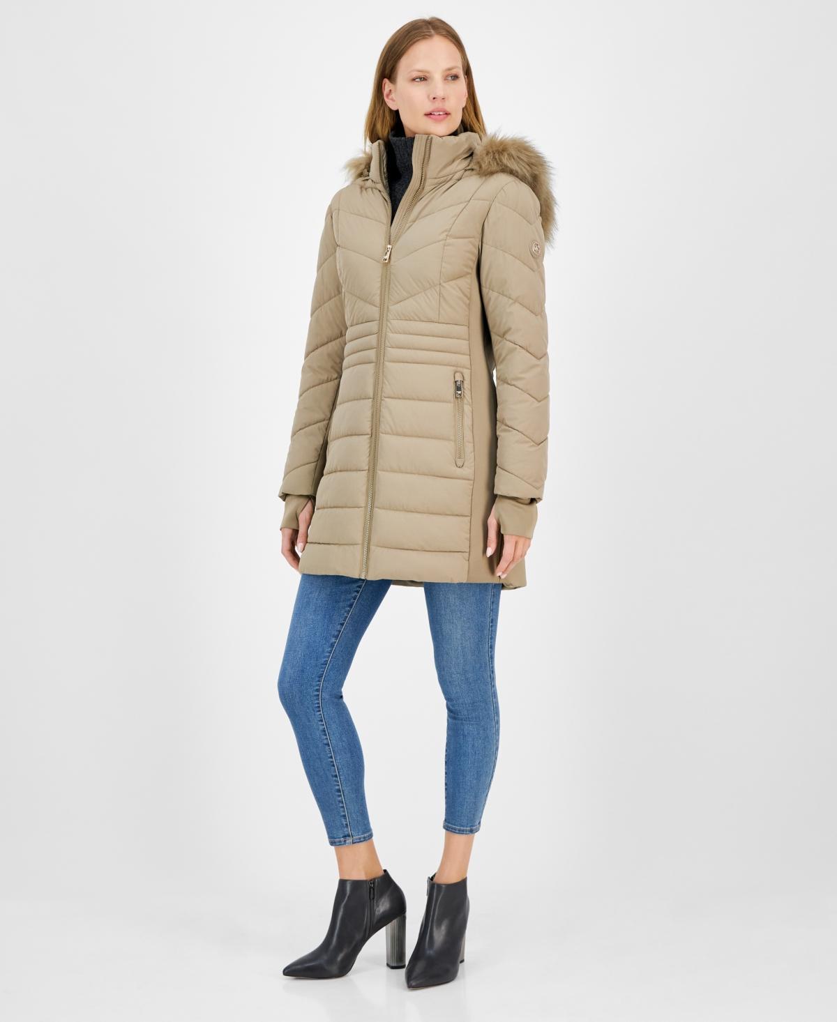 Michael Michael Kors Womens Faux-Fur-Trim Hooded Puffer Coat, Created for Macys Product Image