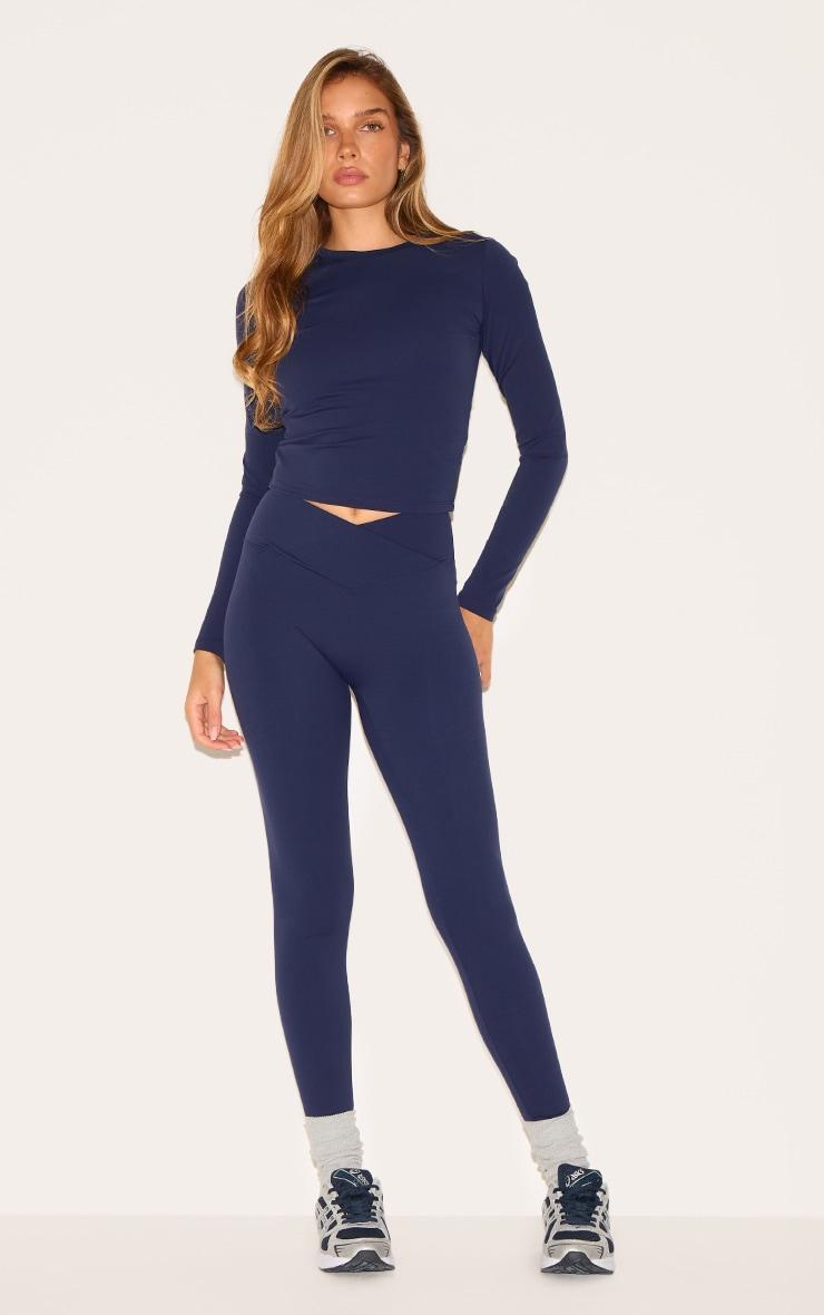 Navy Sculpt Wrap Waist Gym Leggings Product Image