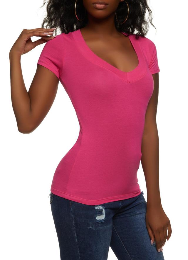 Womens Basic V Neck Short Sleeve Tee Product Image