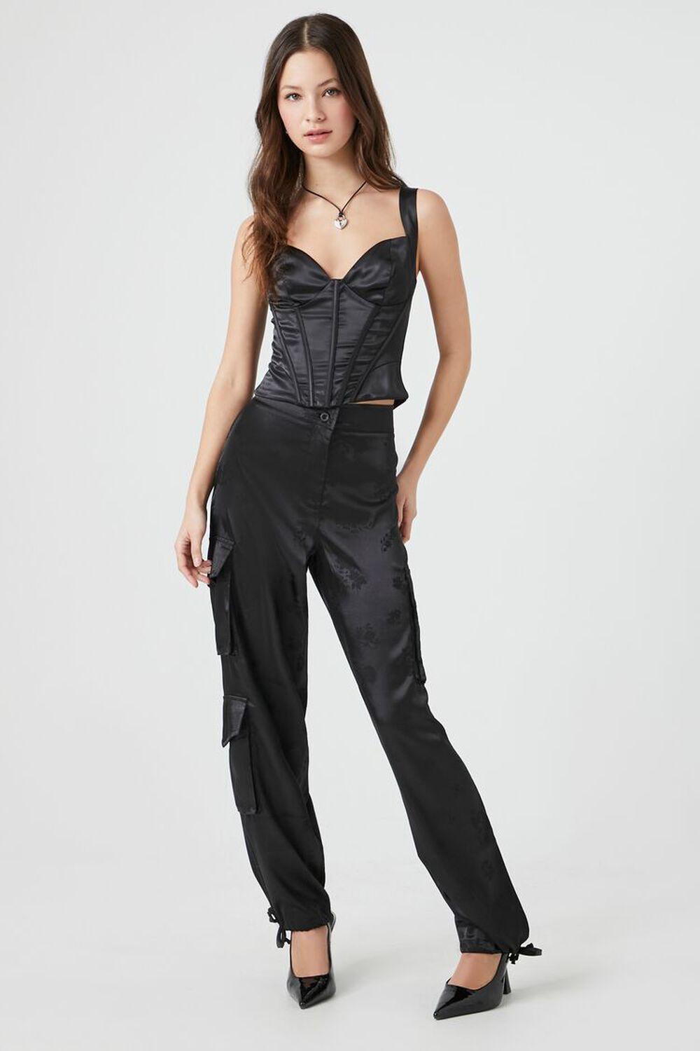 Satin Jacquard Cargo Pants | Forever 21 product image